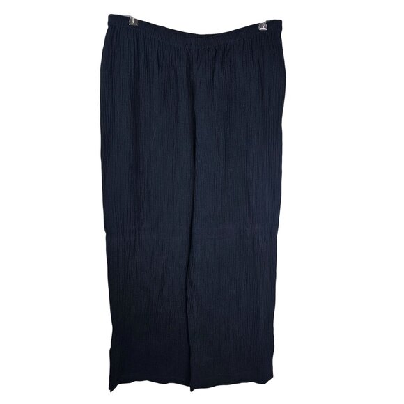 Soft Surroundings Cotton Gauzy Wide Leg Pants XL Black Pull On Capsule Lagenlook - Picture 1 of 10